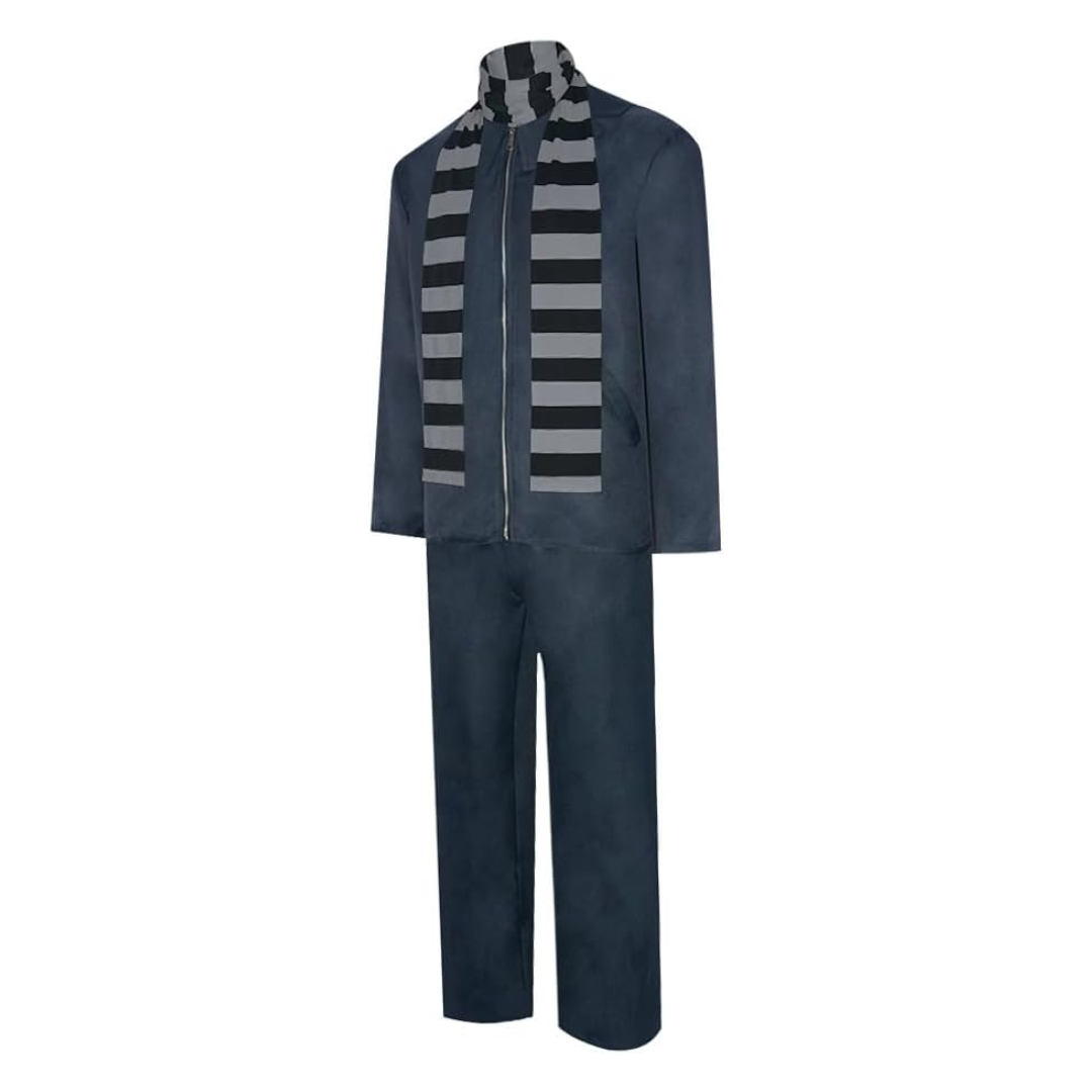 Despicable Me Gru Costume with Fake Nose Black Gray Striped Scarf