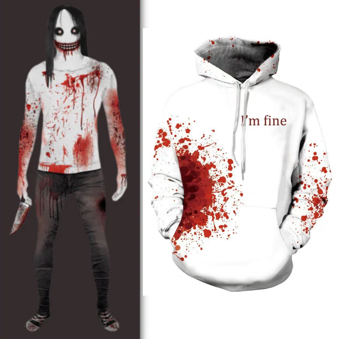 Creepypasta Jeff The Killer Costume 3D Blood Printed Sweatshirt