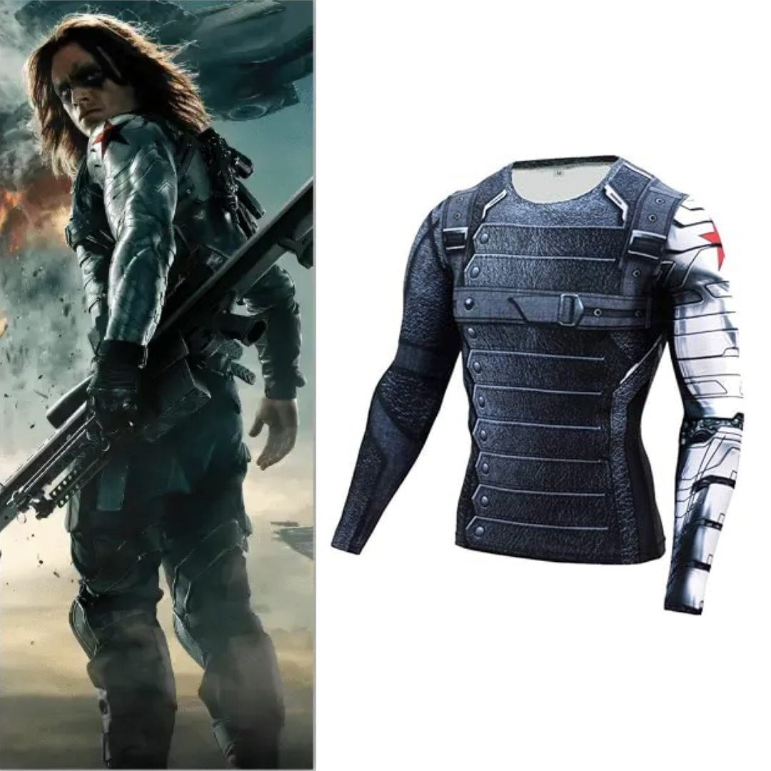 Captain America Winter Soldier Costume Compression Sports Shirt Quda Halloween