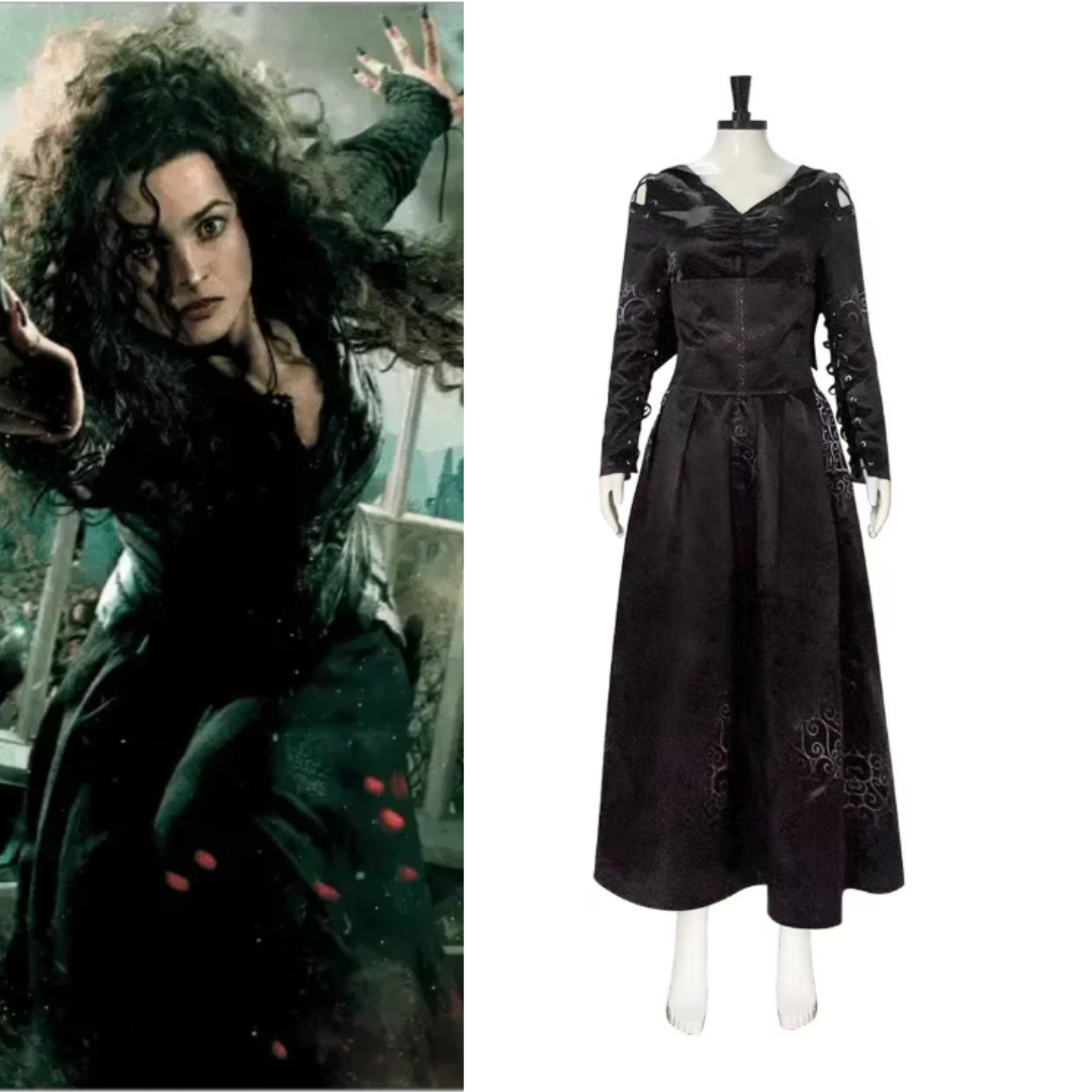 Harry Potter Bellatrix Lestrange Costume Black Dress Corset