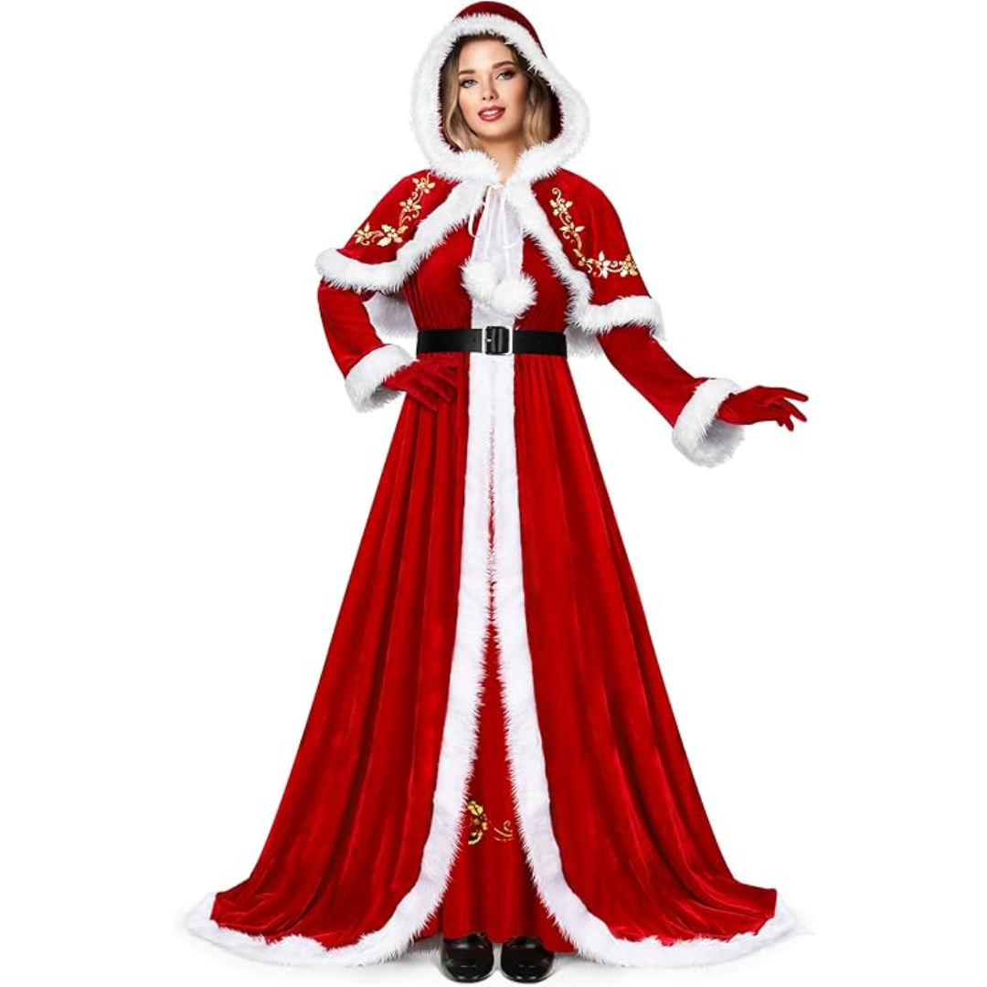 Mrs. Claus Costume Set Velvet 4 Pieces Christmas Costume