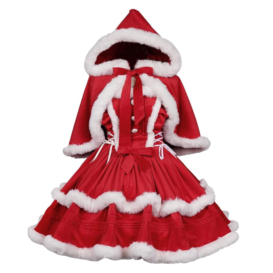 Christmas Costume Dress Suit with Cloak Red