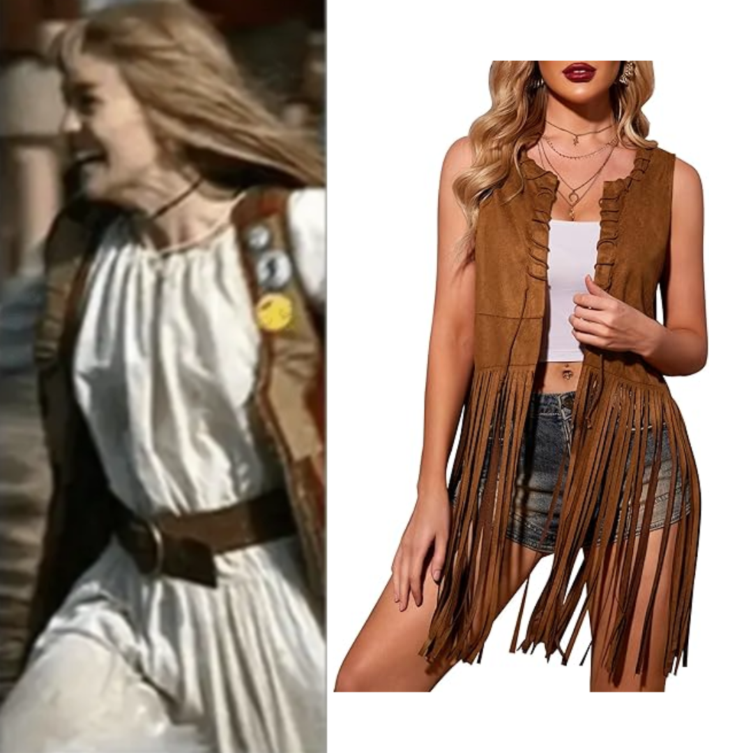 Jenny Forrest Gump Costume Faux Suede Sleeveless Tassels Cardigan