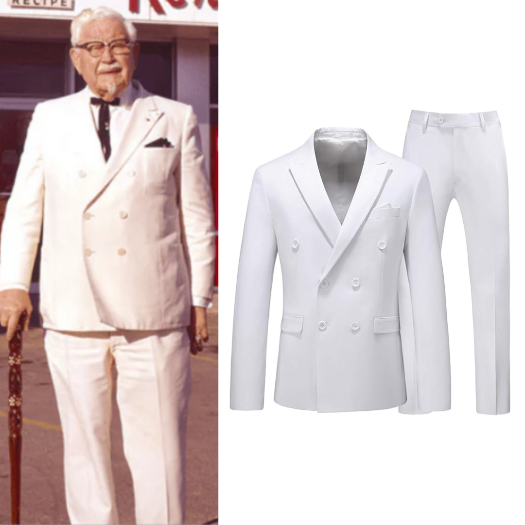 Colonel Sanders Costume White Suits 2 Piece Double Breasted Tuxedo Suit