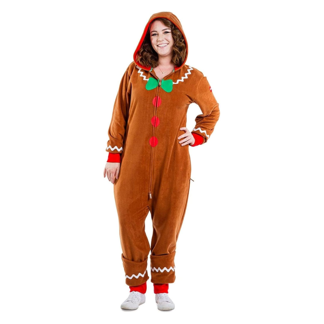 Christmas Gingerbread Cosplay Costume Long Sleeve Zipper Hooded Jumpsuit