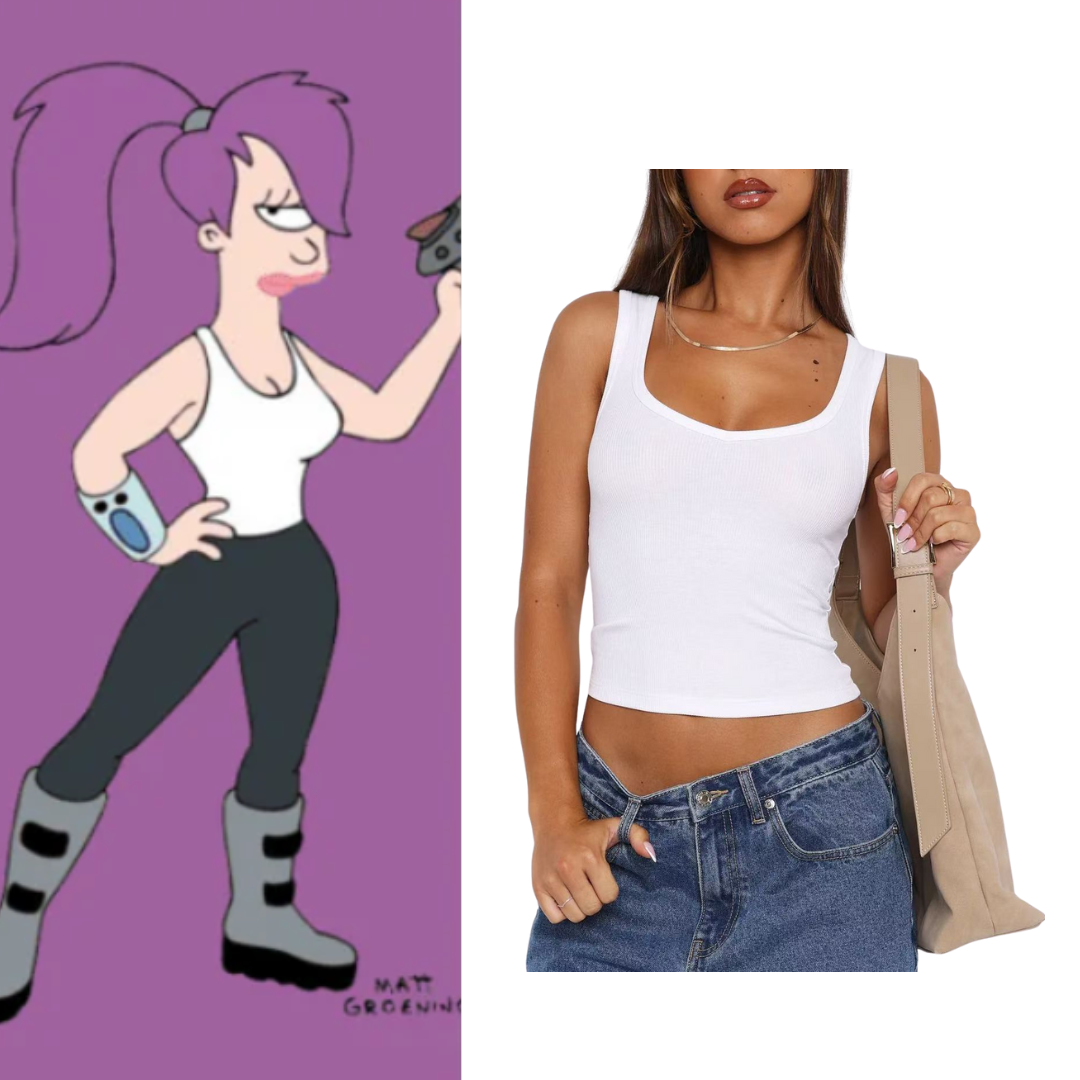 Futurama Leela Costume White Square Neck Tank Top