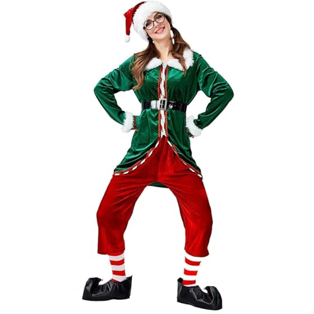 Christmas Elf Costume Deluxe Santa&#39;s Helper Costume 6 Pcs Christmas Cosplay