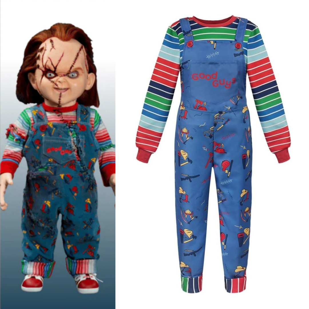 Chucky Costume Jumpsuit Overalls and Striped Shirt