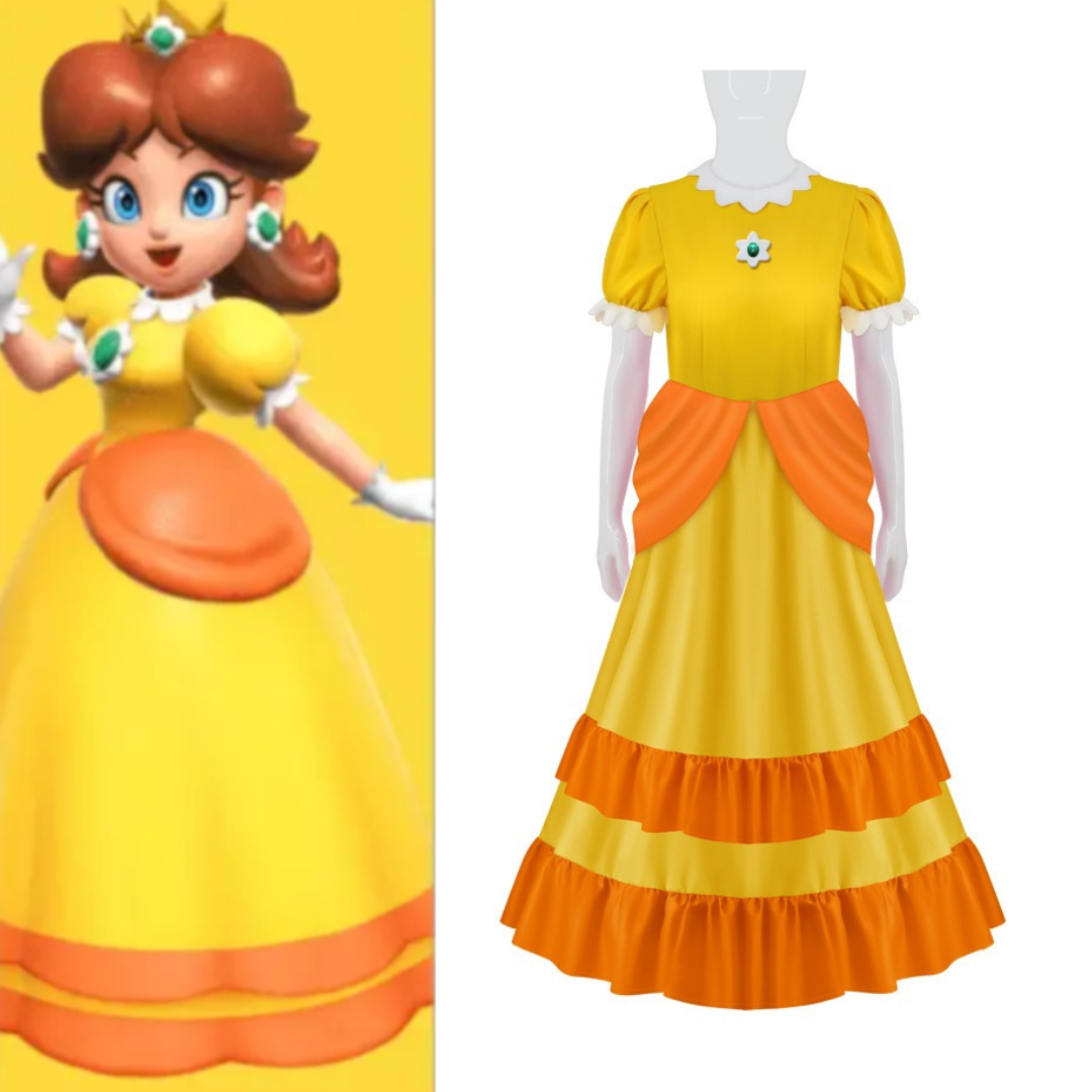 Mario Princess Daisy Costume Fancy Dress Suit Set