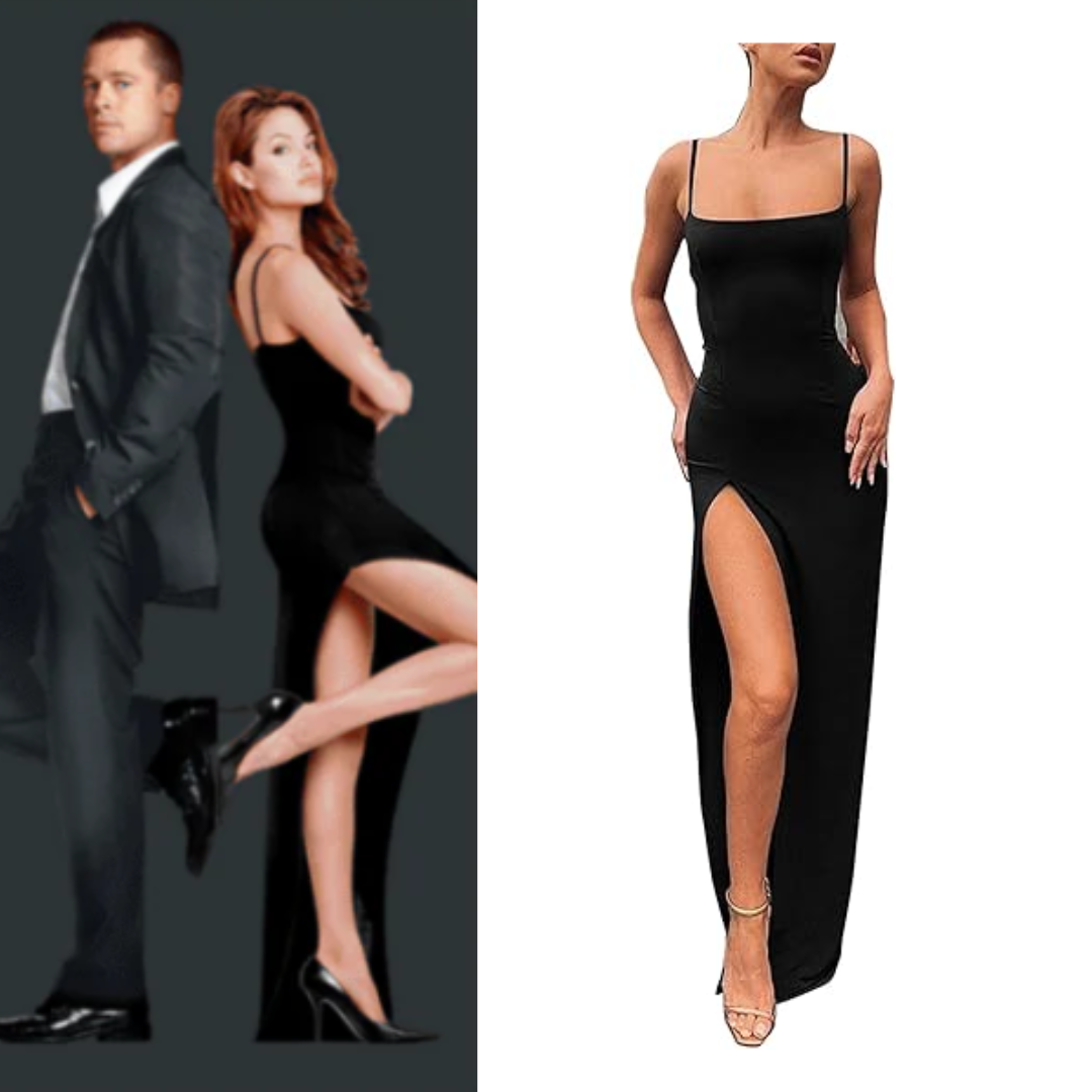 Mr. and Mrs. Smith Costume Backless Thigh-high Slit Bodycon Maxi Long Dress