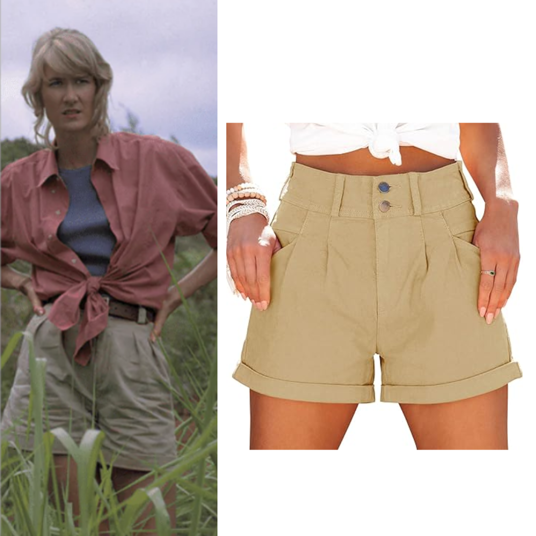 Jurassic Park Dr. Ellie Sattler Costume High Waist Pocketed Denim Shorts