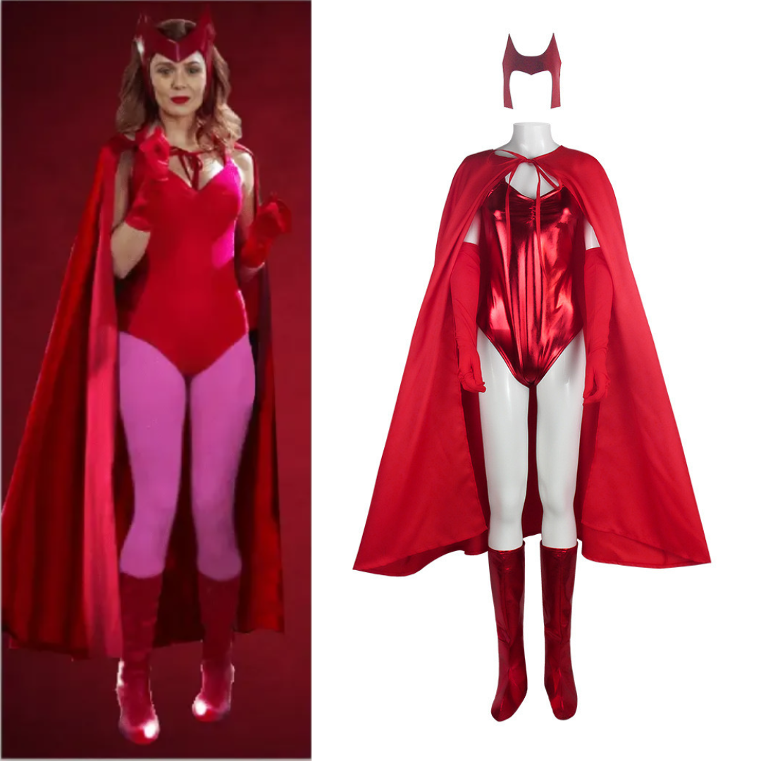 WandaVision Scarlet Witch Costume Cloak Headpiece Halloween Bodysuit