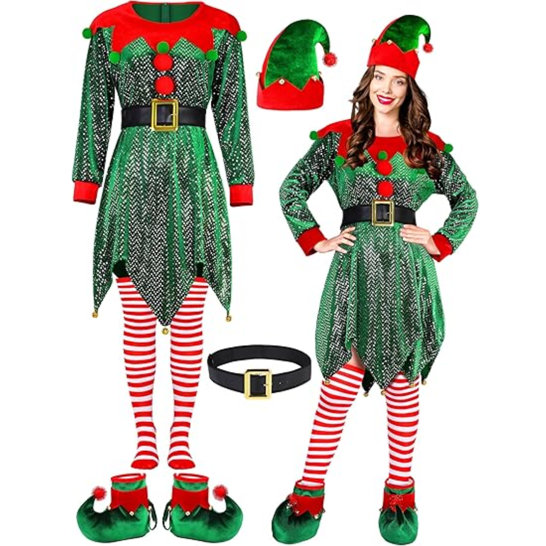 5 Pieces Christmas Women Elf Cosplay Costume Set