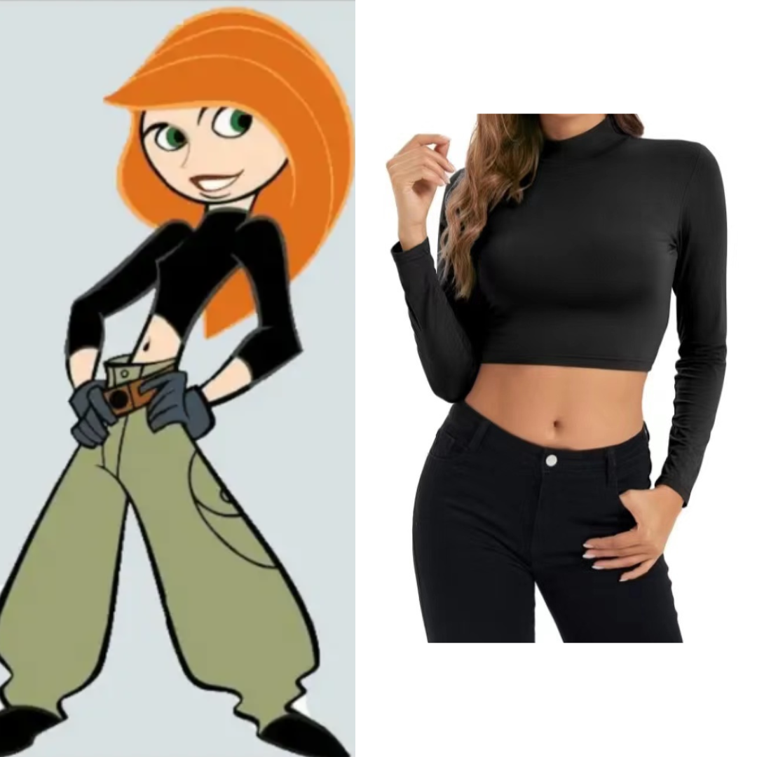 Kim Possible Costume Long Sleeve Turtleneck Crop Top