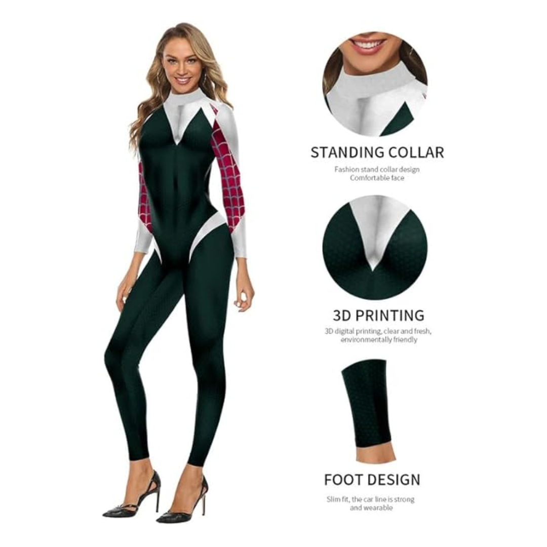 Into the Spider-Verse Spider Gwen Costume Spandex Bodysuit with Removable Mask