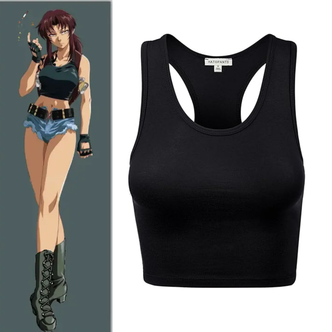 Black Lagoon Revy Cosplay Sleeveless Racerback Crop Tank Top