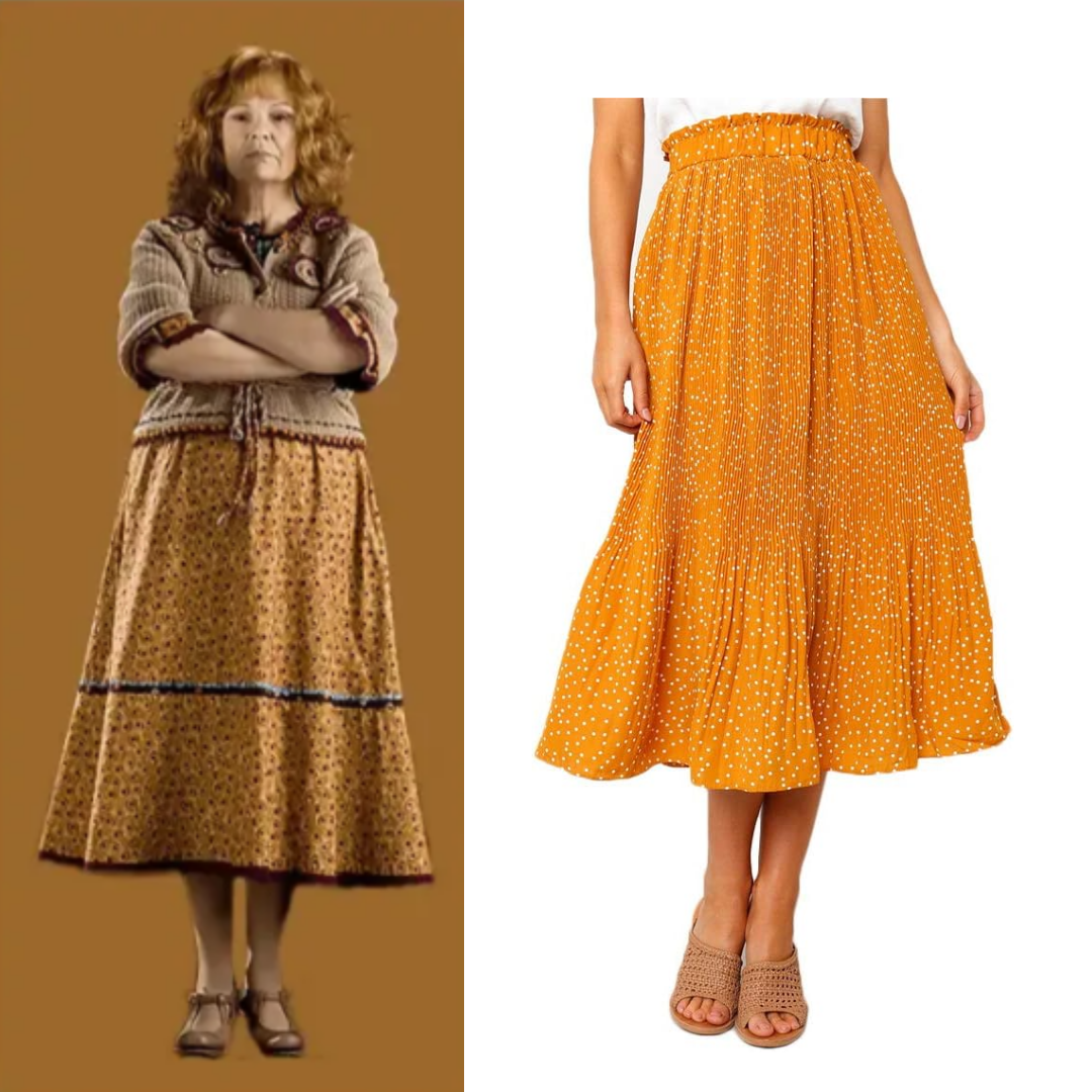 Harry Potter Molly Weasley Costume High Waist Polka Dot Pleated Skirt