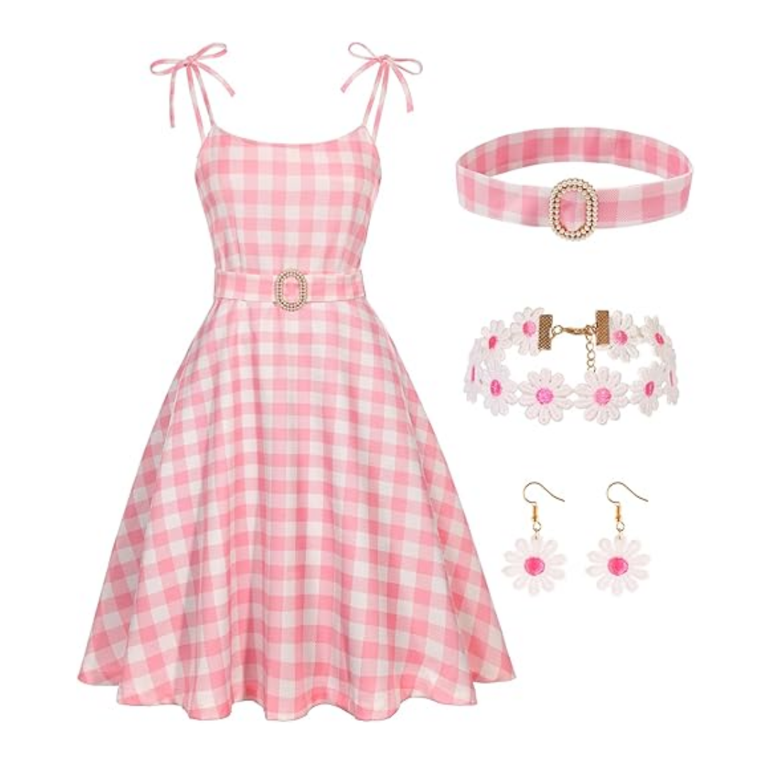 Barbie Halloween Costume Pink Plaid Dress with Accessories