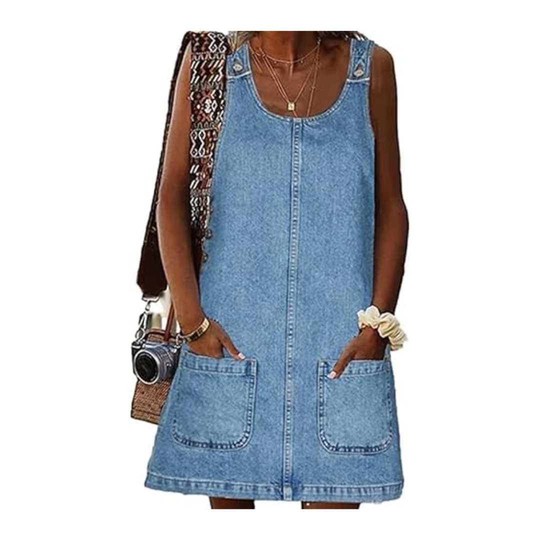 Pippi Longstocking Costume Sleeveless Casual Denim Dress with Pockets Quda Halloween