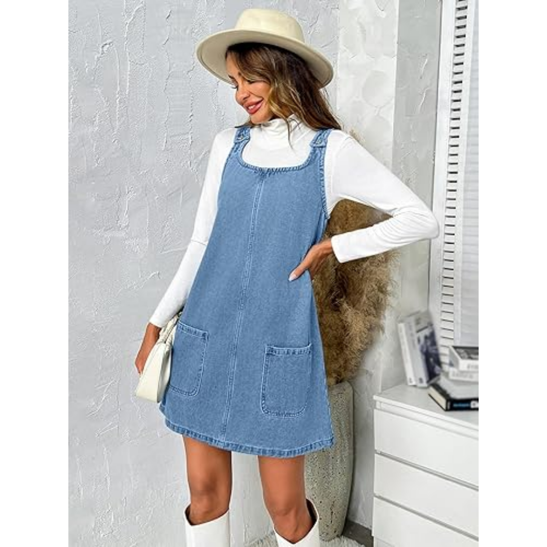 Pippi Longstocking Costume Sleeveless Casual Denim Dress with Pockets