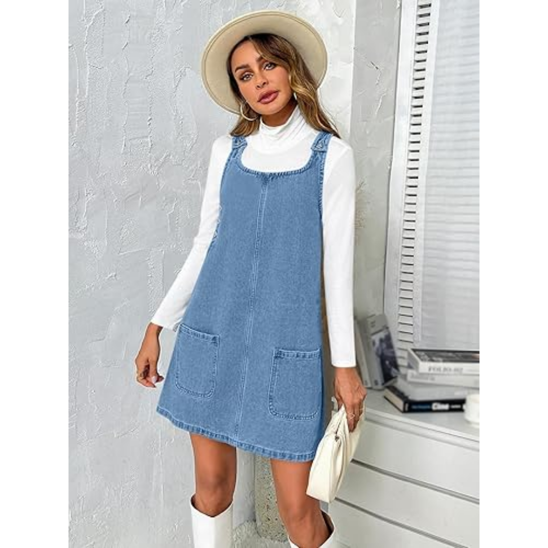 Pippi Longstocking Costume Sleeveless Casual Denim Dress with Pockets