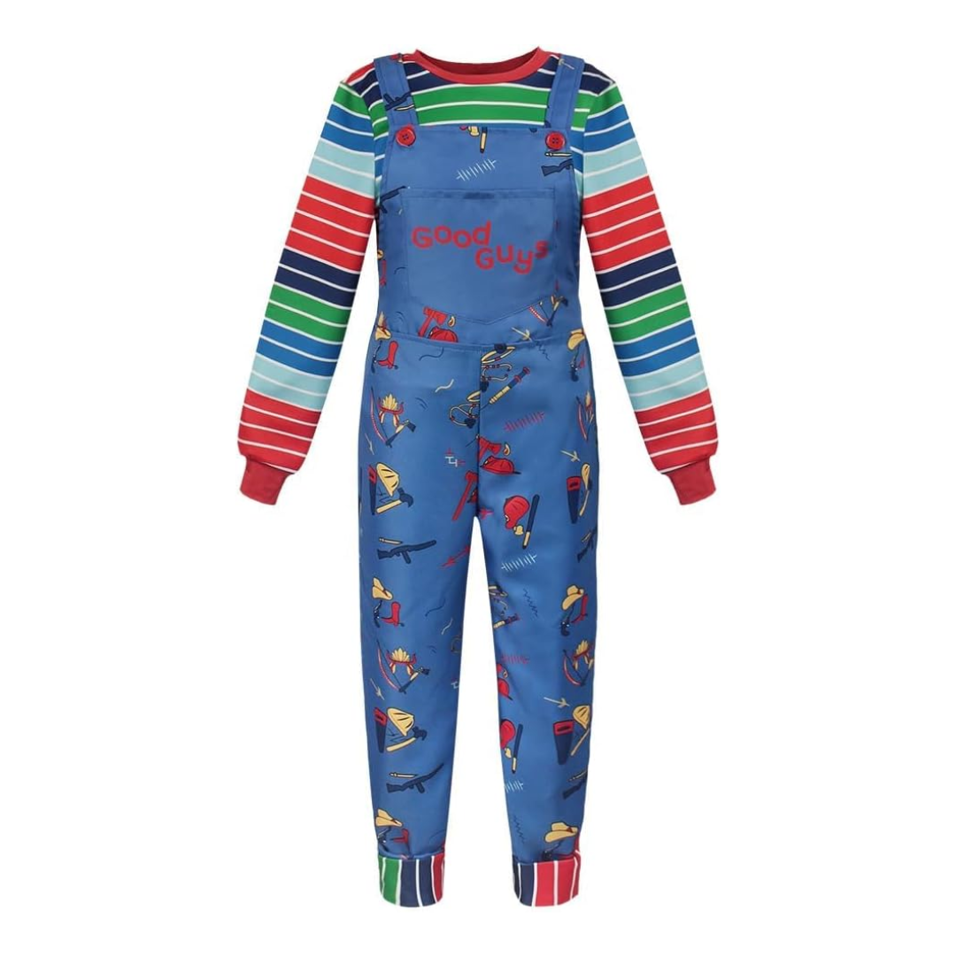 Chucky Costume Jumpsuit Overalls and Striped Shirt