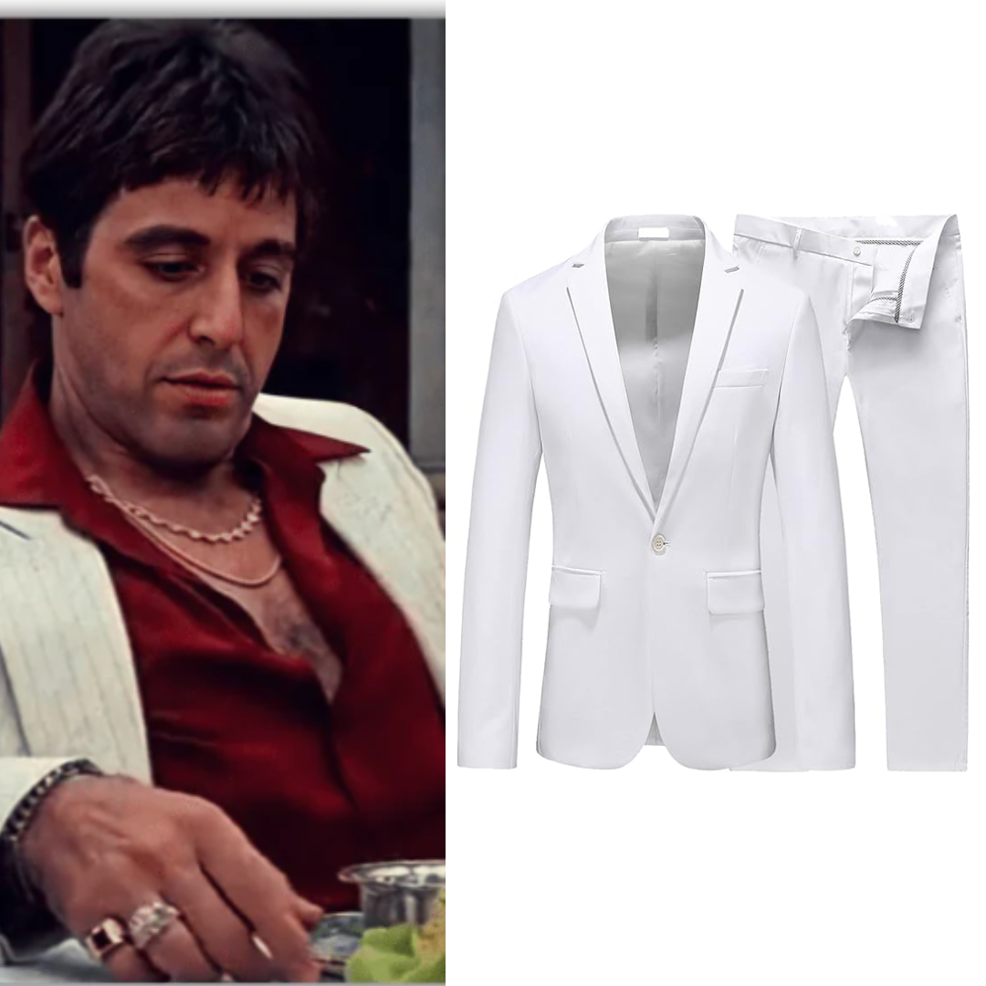 Tony Montana Scarface Costume White 2 Piece Dress Suits