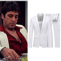 Tony Montana Scarface Costume White Piece Dress Suits Quda