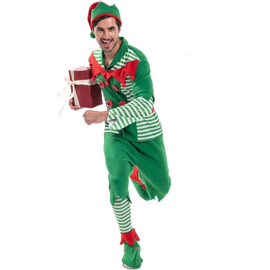 Christmas Santa Elf Costume Helper Fancy Dress Red and Green