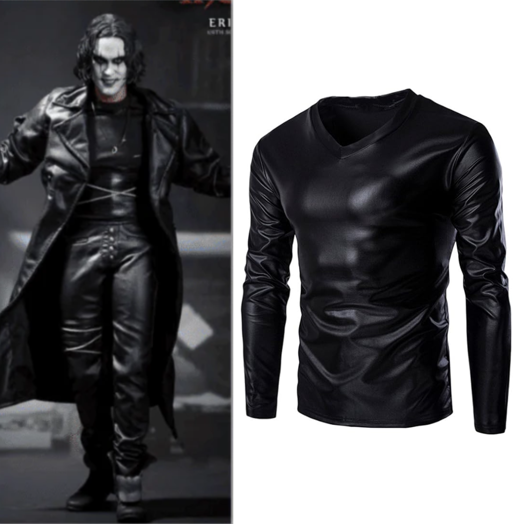 The Crow Costume Shirts Tunic Tops Metallic Shiny Wet Look T-Shirt