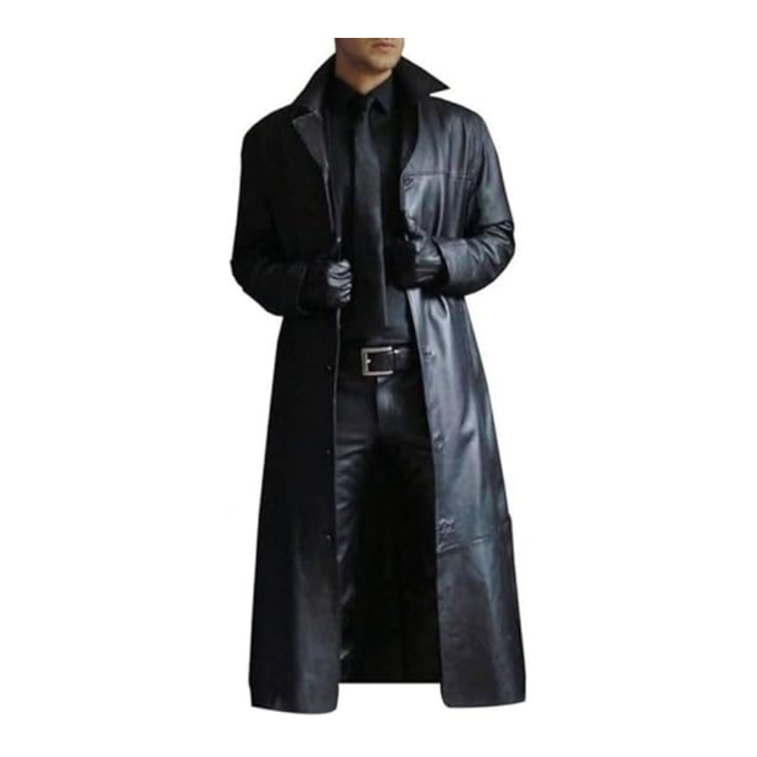 The Crow Costume Black Leather Trench Coat