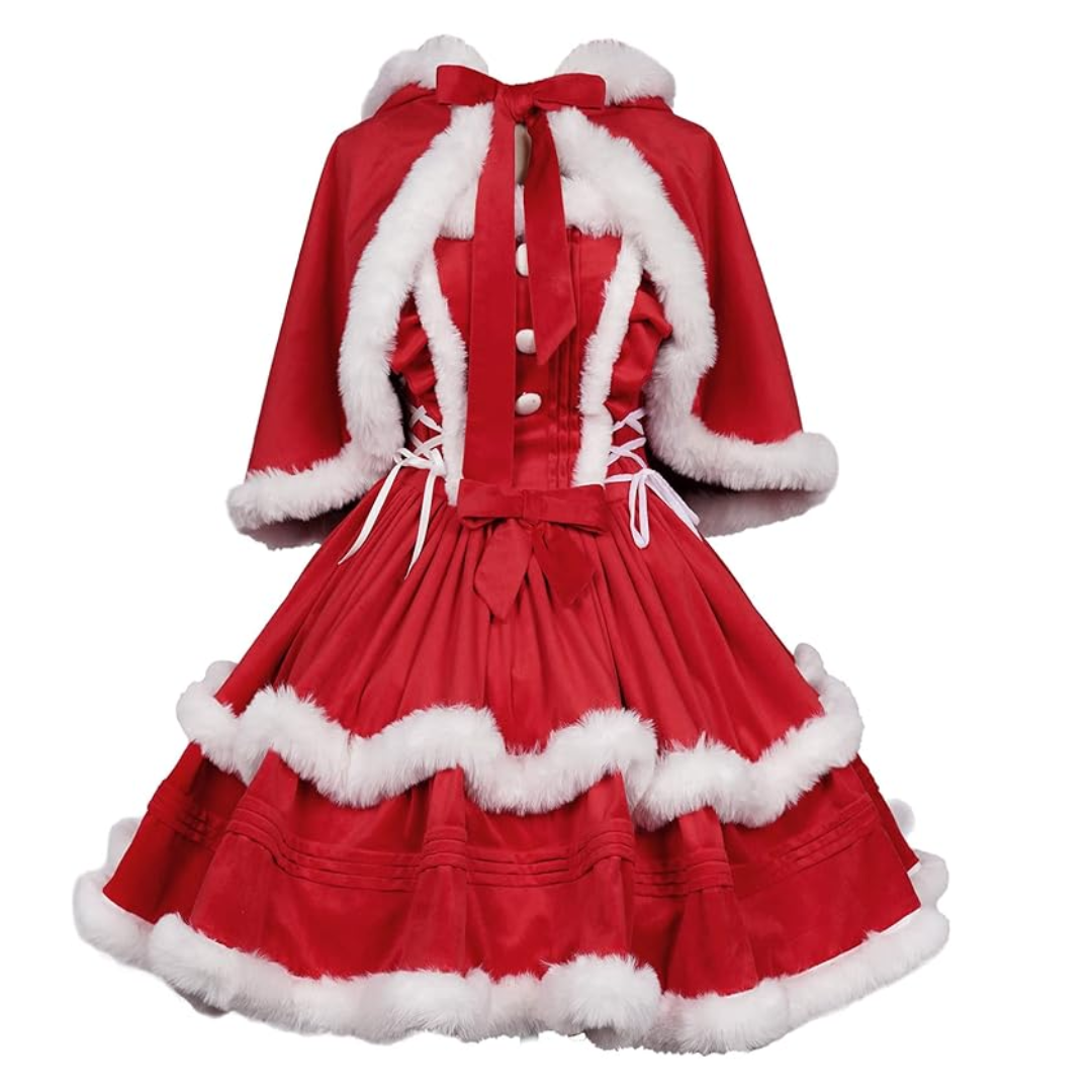 Christmas Costume Dress Suit with Cloak Red