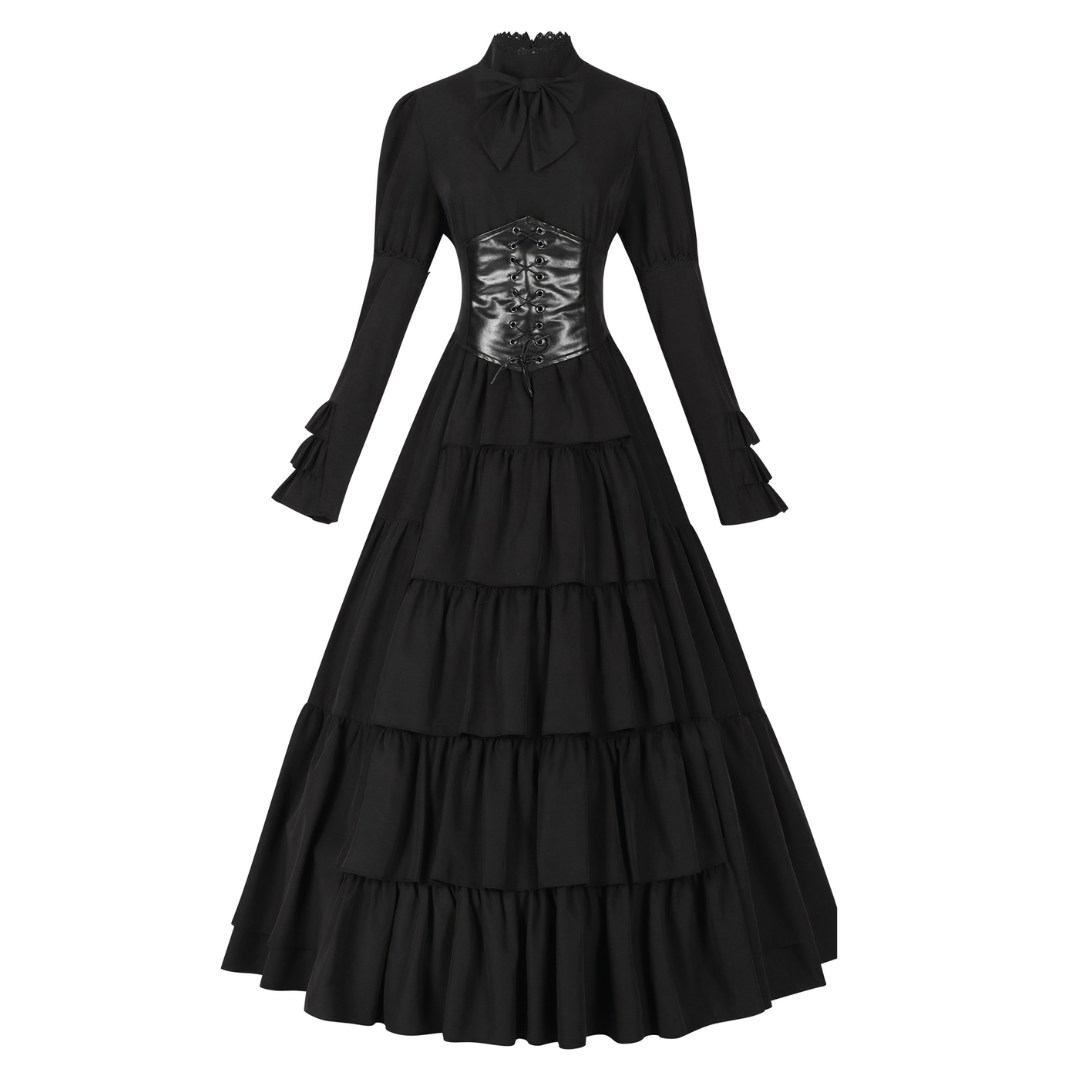 Black Victorian Gothic ruffle dress front view
