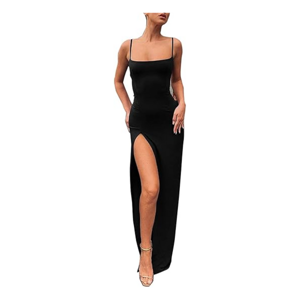 mrs smith black dress Mr. and Mrs. Costume Backless Thigh-high Slit Bodycon Maxi Long watercolour dress slimming stretch leather Party Dresses Long Dresses Select Jacket and Vest Size:EU56/US46