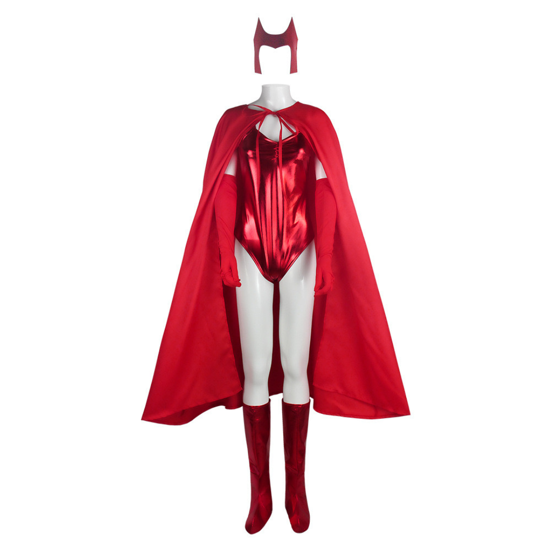 WandaVision Scarlet Witch Costume Cloak Headpiece Halloween Bodysuit