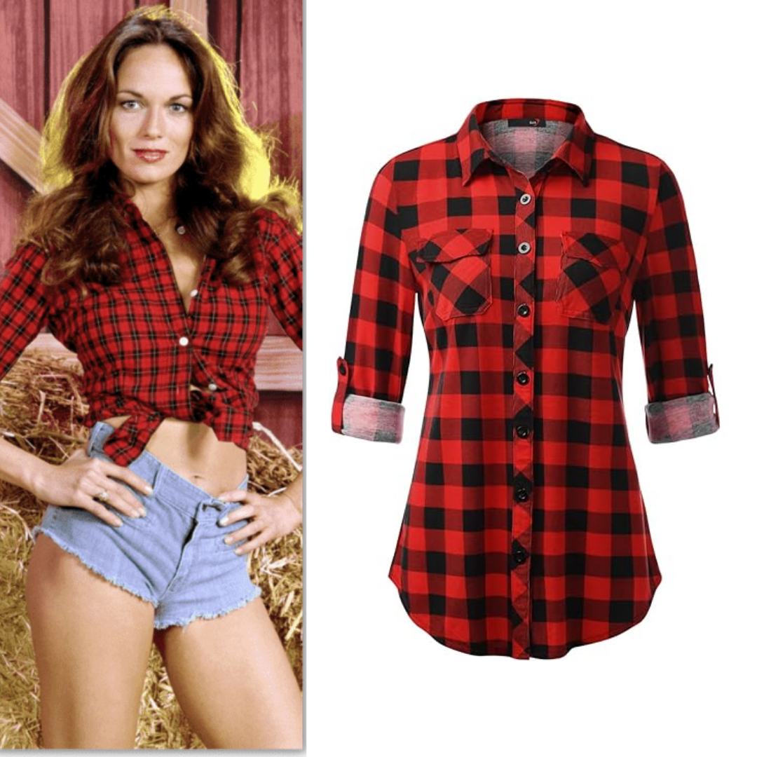 Dukes of Hazzard Daisy Duke Costume Red Knit Plaid Shirts