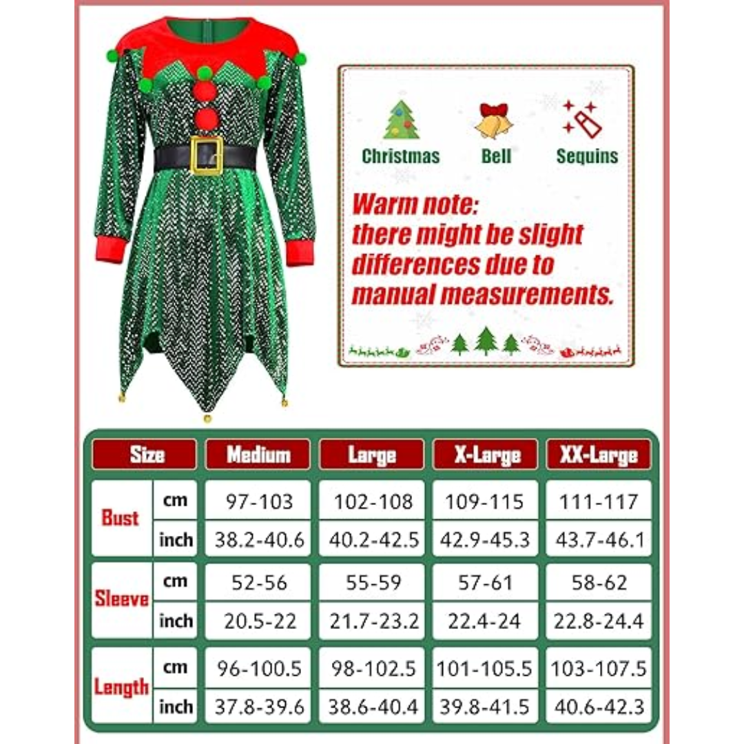 5 Pieces Christmas Women Elf Cosplay Costume Set