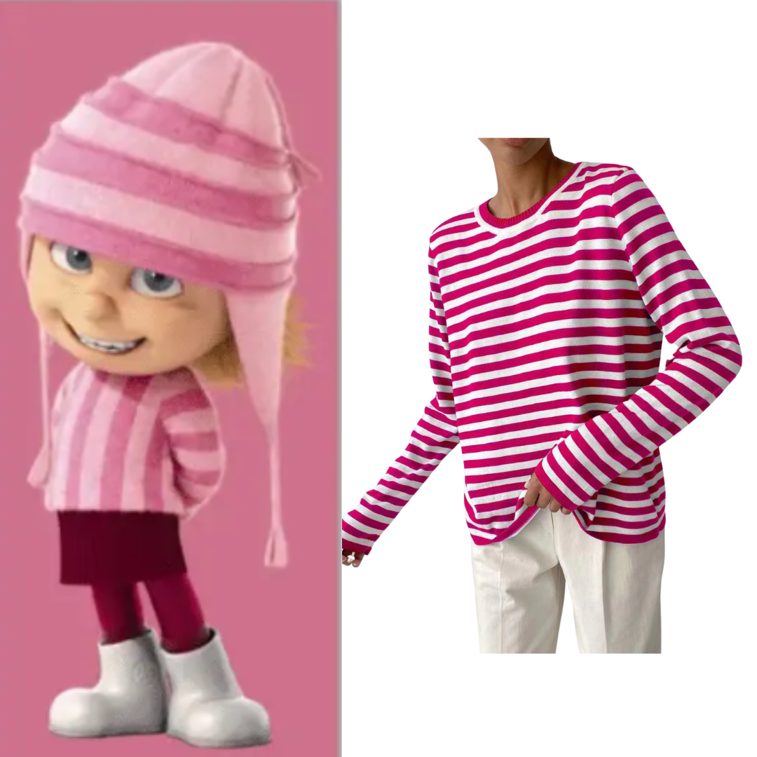 Despicable Me Edith Costume Striped Long Sleeve Crew Neck Casual Shirts