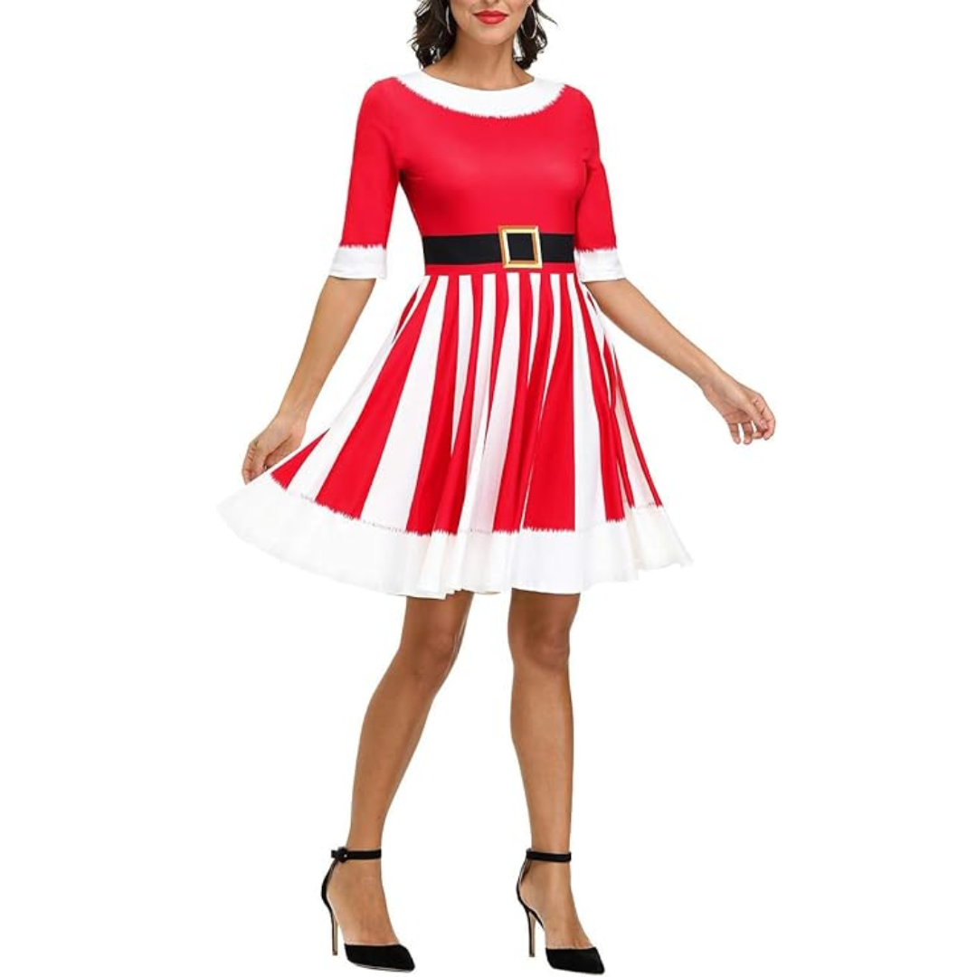 Christmas Costume Red Green Print Holiday Dress