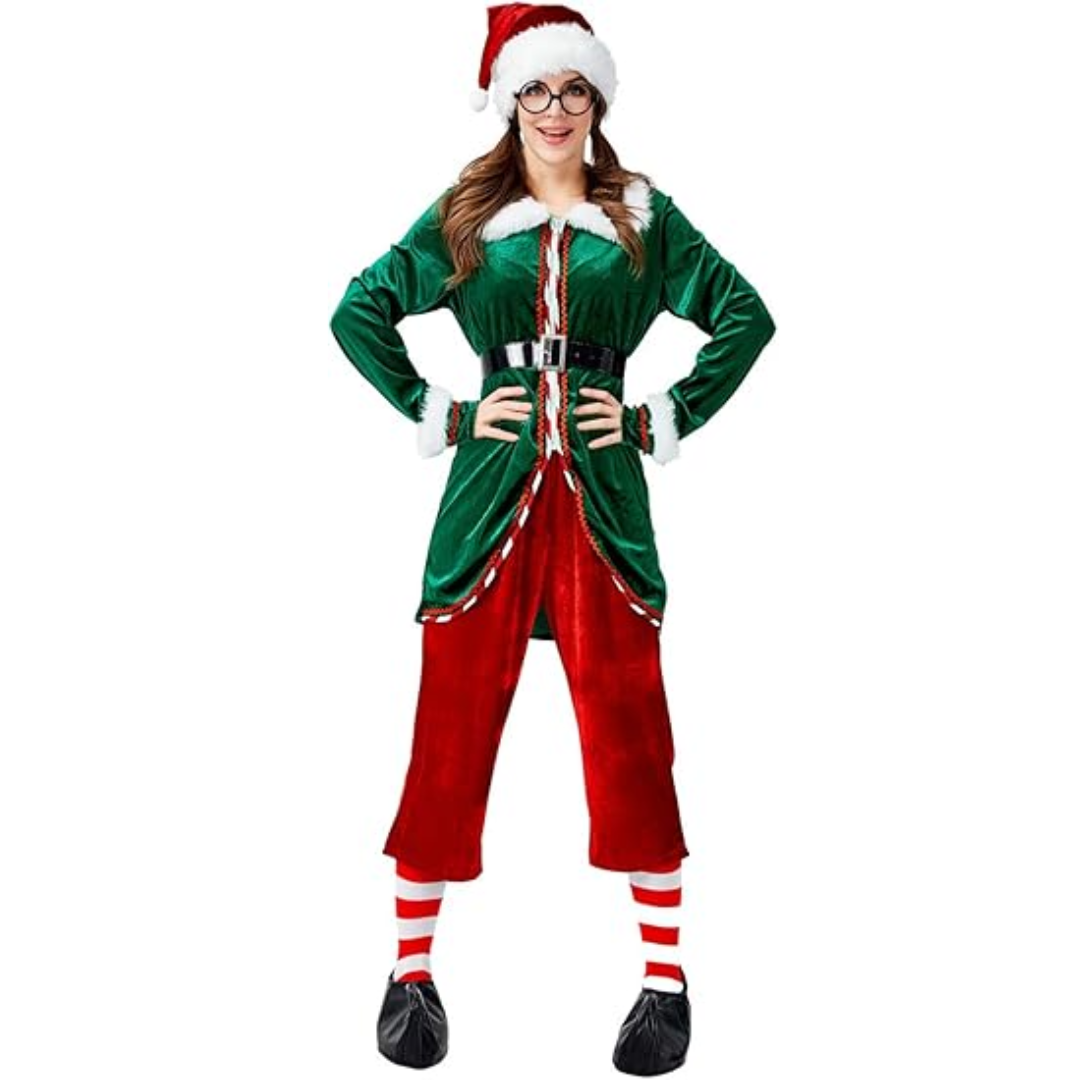 Christmas Elf Costume Deluxe Santa's Helper Costume 6 Pcs Christmas Cosplay