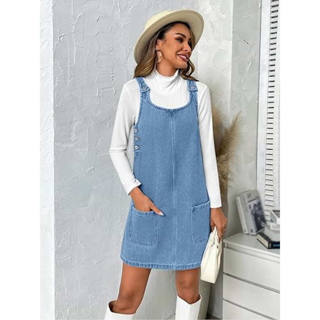 Pippi Longstocking Costume Sleeveless Casual Denim Dress with Pockets Pippi Longstocking Costume Sleeveless Casual Denim Dress with Pockets