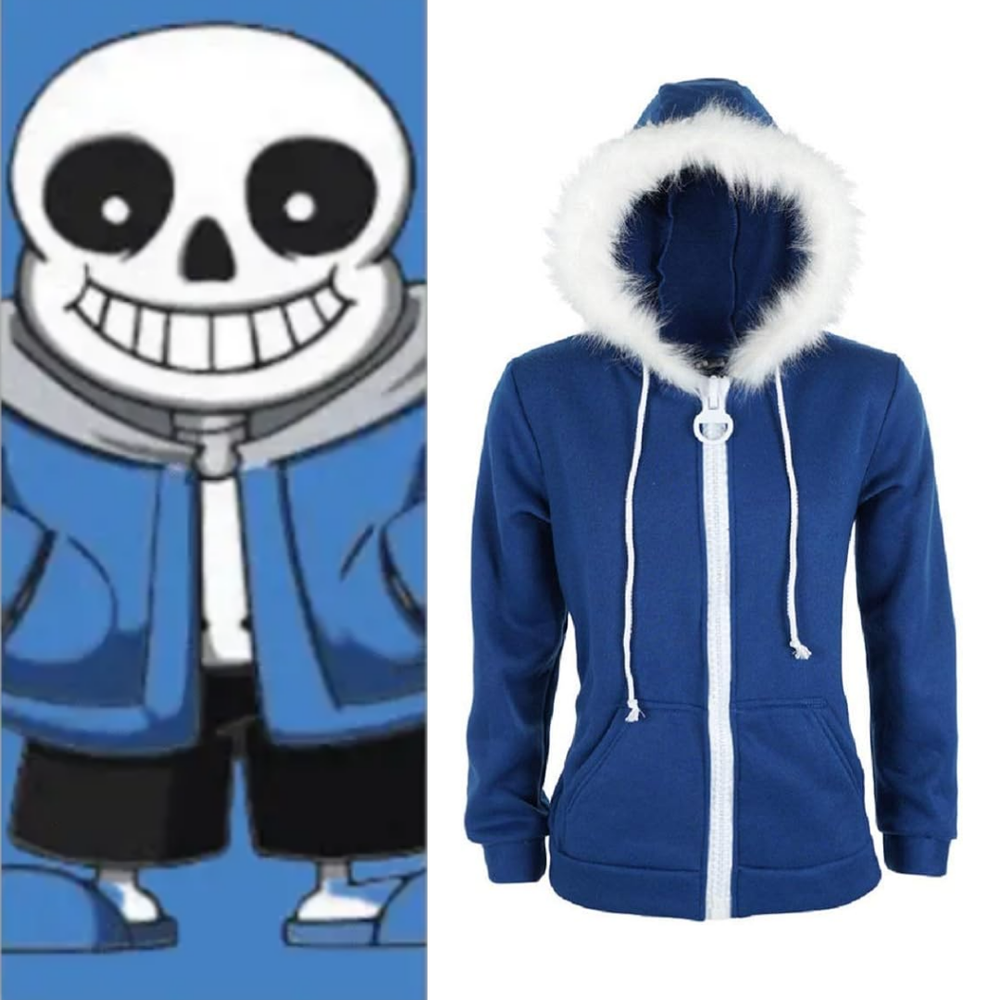 Undertale Sans Cosplay Blue Jacket Pullover Hoodie - Quda Halloween