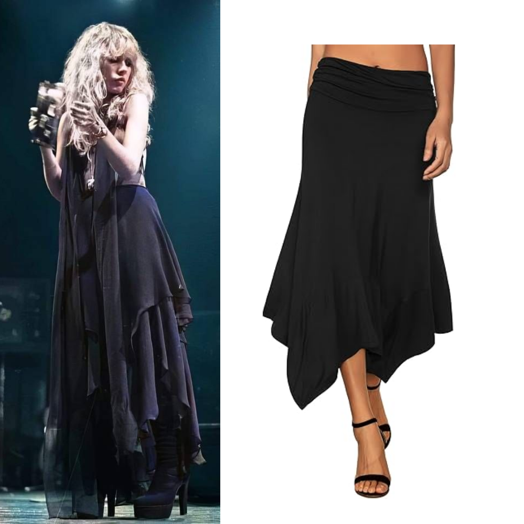 Stevie Nicks Costume Flowy Handkerchief Hemline Midi Skirt