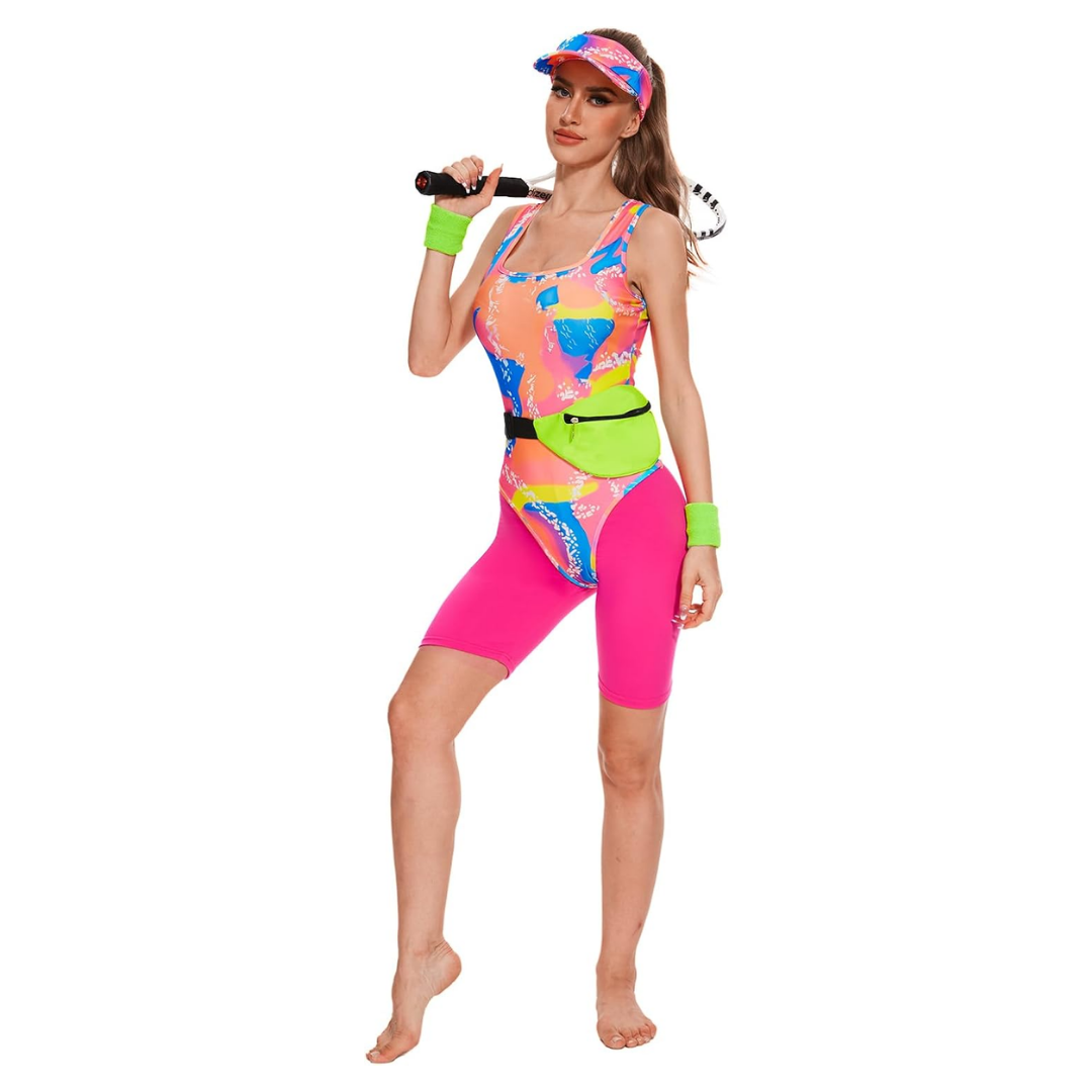 Barbie Halloween Costume 80s Workout Swimwear Suit