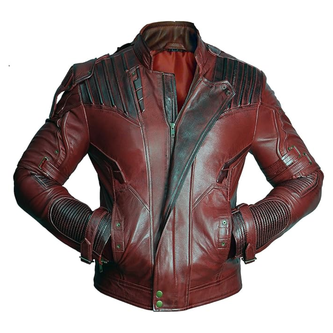 Guardians of the Galaxy Star-Lord Costume Distressed Red Maroon Leather Jacket