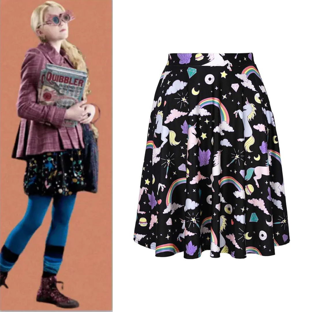 Harry Potter Luna Lovegood Costume Midi Skirt Skater Skirt Quda Halloween