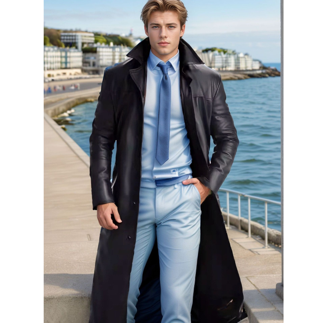 The Crow Costume Black Leather Trench Coat Quda Halloween