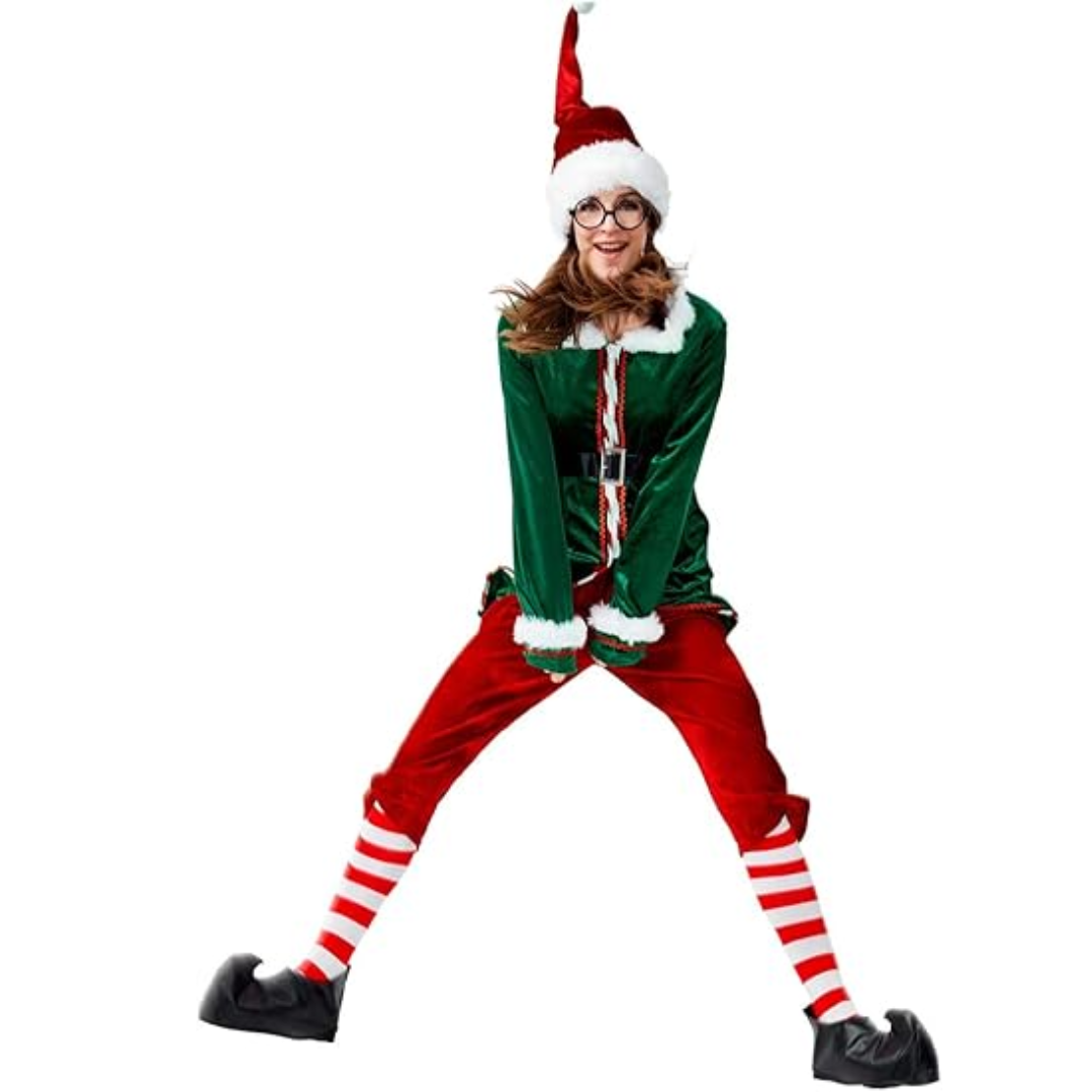 Christmas Elf Costume Deluxe Santa's Helper Costume 6 Pcs Christmas Cosplay