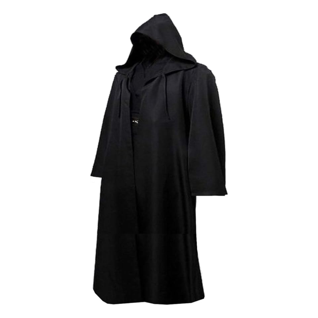 full-length black robe with deep hood