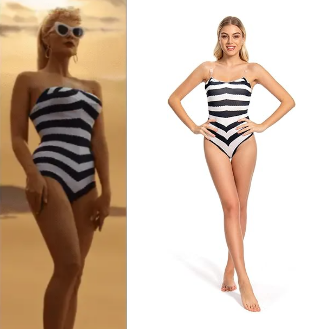 Barbie Halloween Costume Black and White Stripe Sexy Bathing Suit Quda Halloween